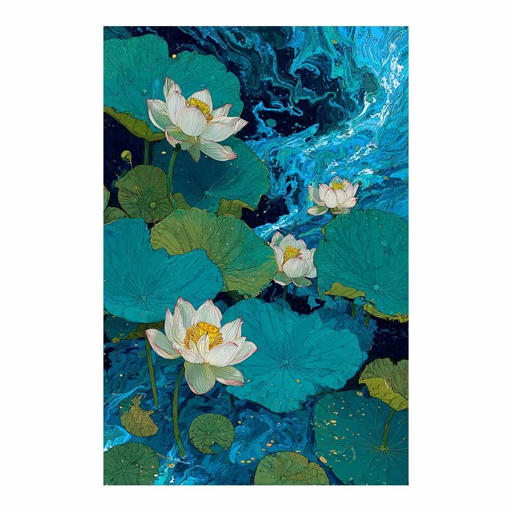 Hoqiu Multicolor Botanical Prints Vibrants Lotuses Water Art Artwork, Wall Decoration Living Room Bedroom Hallway Stairs Decoration.(Multicolor)-80X120cm Unframed