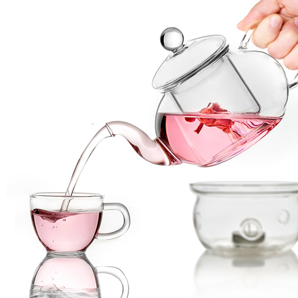 600ML Tetera de Vidrio de Clásico con Filtro de Vidrio Infusor y Tapa