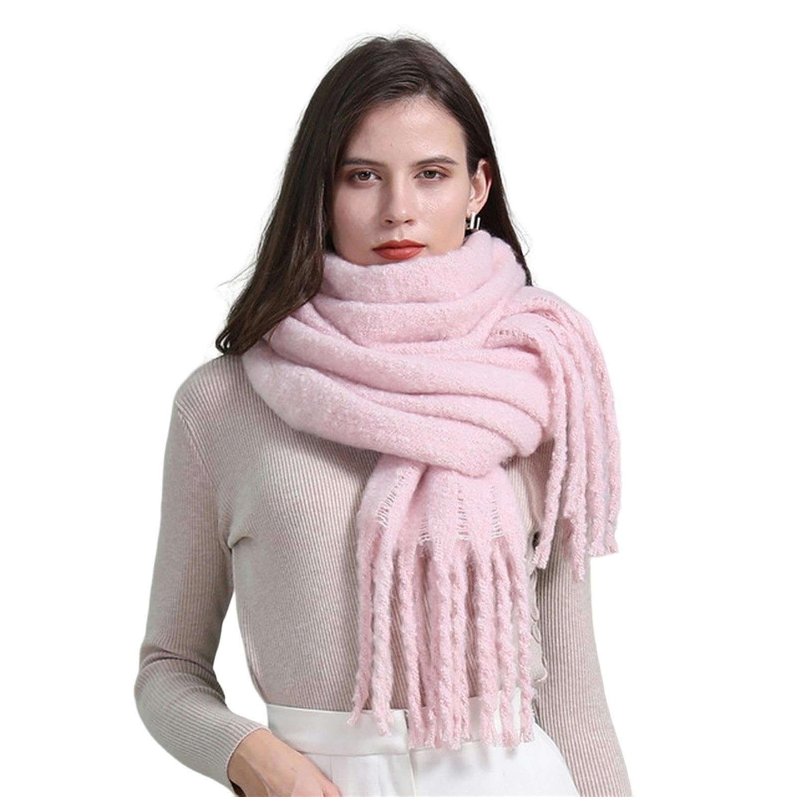 TEidea Szaliki dla kobiet miękki pogrubiony długi szalik dla kobiet ciepły zimowy sztuczny kaszmir duży szal z frędzlami (220 * 50 cm), P, 220x50cm