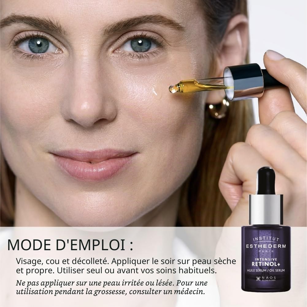 Institut Esthederm - Sérum Intensive Retinol - Soin Visage Lissant Hautement Concentré - Anti-Rides Puissant - Pour Ridules et Rides Profondes, Cicatrices Récentes - Flacon Pipette 15ml