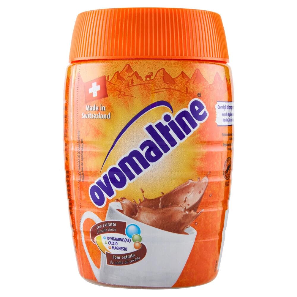 Ovomaltine Lot de 6 boissons en poudre contenant du malt goût cacao 400 g + 1 paquet de talc Felce Azzurra gratuit, sachet de 100 g