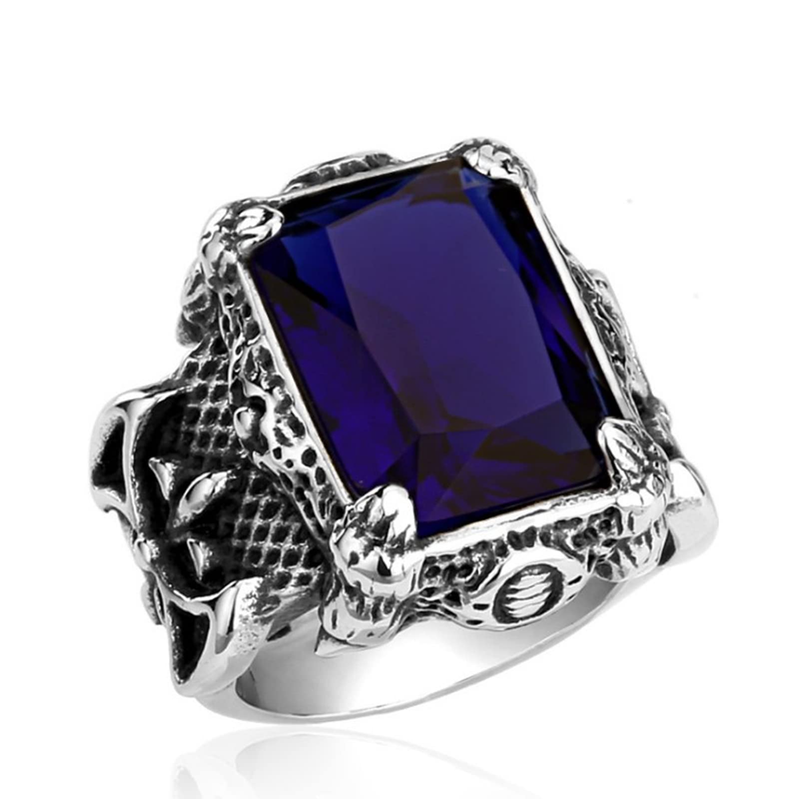 HCMA Cool Dragon Claw Ring With Red/Blue/Black Stone Stainless Steel CZ Ring Man's Vintage Rock Hip-hop Punk Locomotive Jewelry Gifts