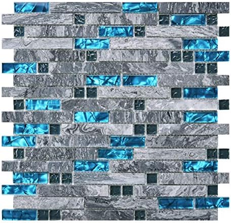 Art3d grout Decorative Tile, Blue/Gray, Glass, for Kitchen Backsplash or Bathroom Backsplash (5 Pack)