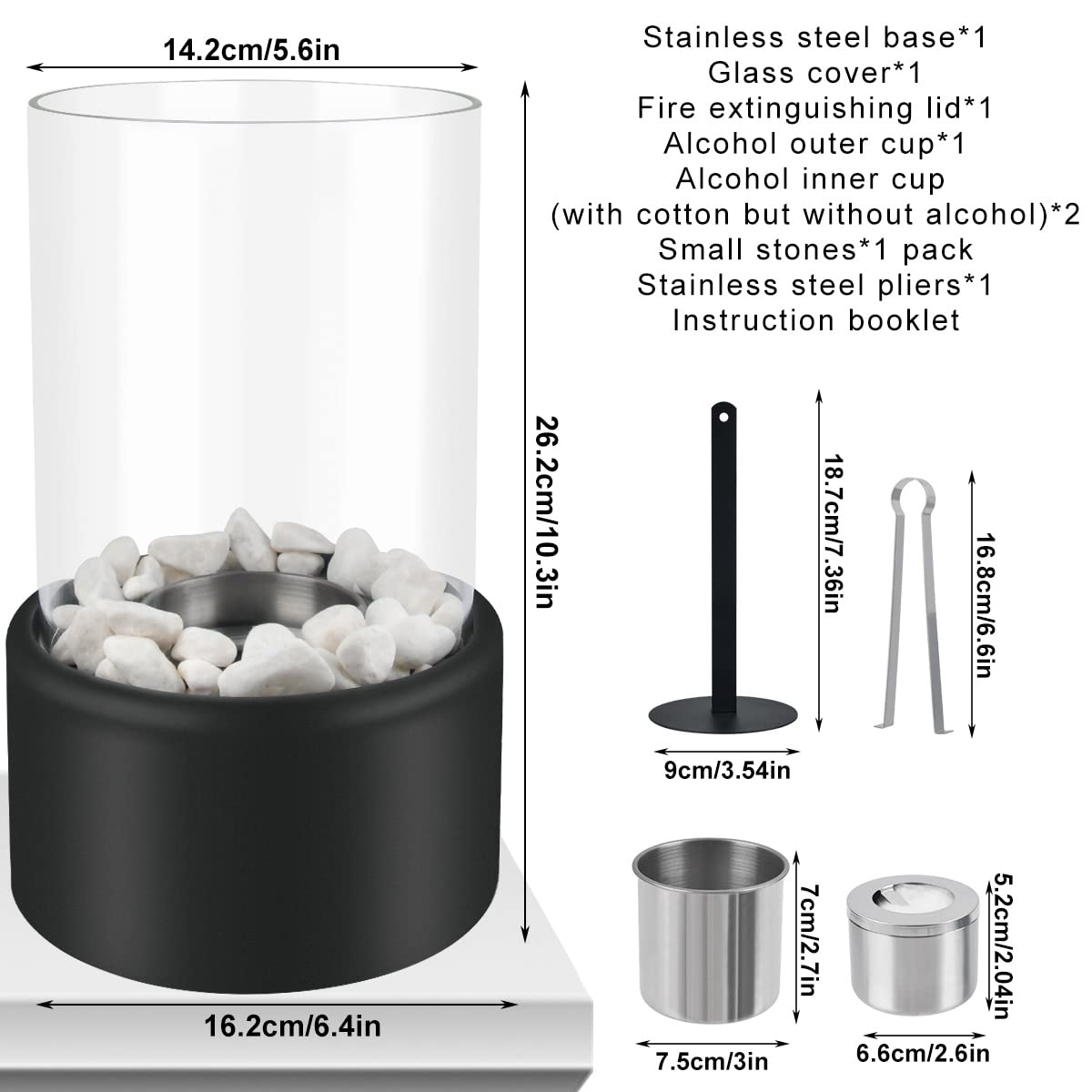 Caminetto A Bioetanolo Da Tavolo ANNTIM - Per Interni Ed Esterni Con Vetro Temperato E Pietre Decorativo - Foto 5