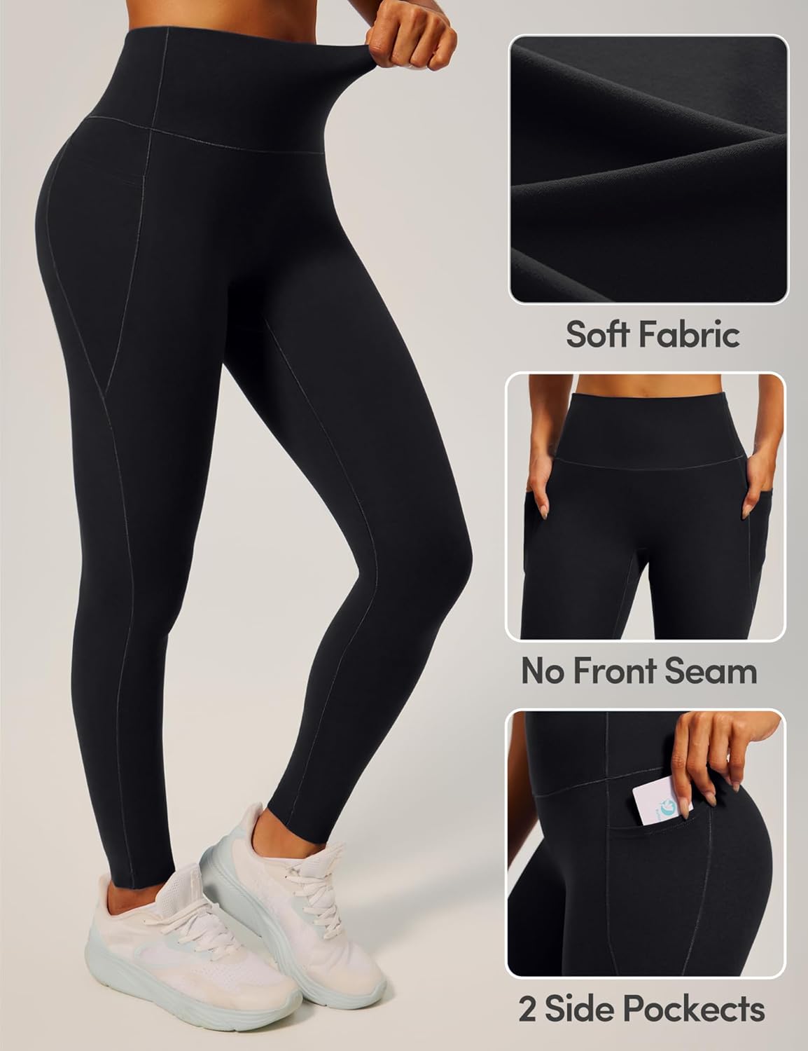 IUGA Invisible Scrunch Butt Lifting Leggings for Women No Front Seam Workout Leggings with Pockets Tummy Control Yoga Pants - Image 4