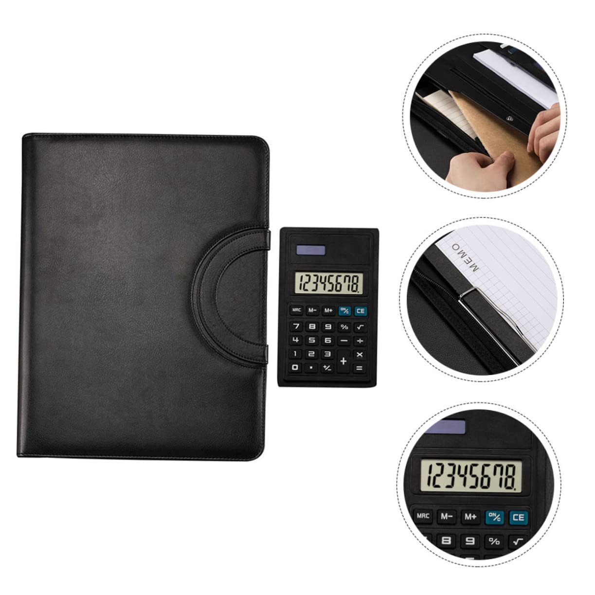 LALAFINA Cartella Portadocumenti Business A4 con Zip, Pu Nero | Formato A4, Include Blocco Note e Calcolatrice, per Riunioni e Viaggio di Lavoro