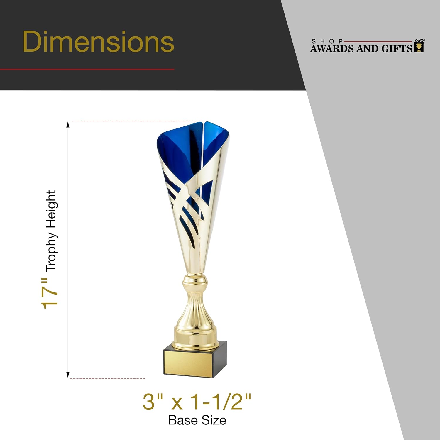 SHOP AWARDS AND GIFTS 17 Inch Gold with Blue Accents European Style Trophy Cup, for Tournament, Championship, Prizes and Gifts, Corporate Award, Unisex, Includes Personalization