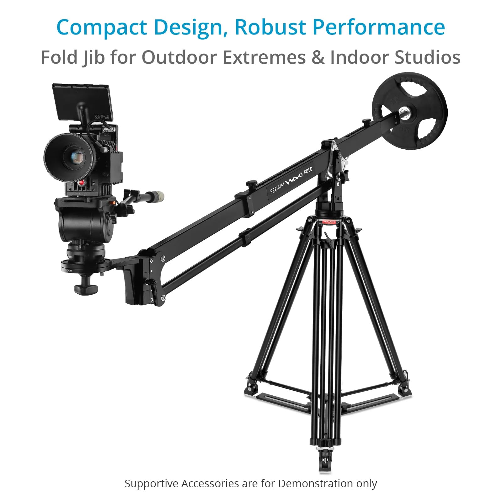 PROAIM 2,2 m Wave Fold Videokamera Auslegerkran 15 kg Nutzlast 100 mm Kamera & Stativ Montage Schneller Schwalbenschwanz-Mechanismus Teleskop-Drehverstellungen vorne und hinten (JB-WVFD-01)