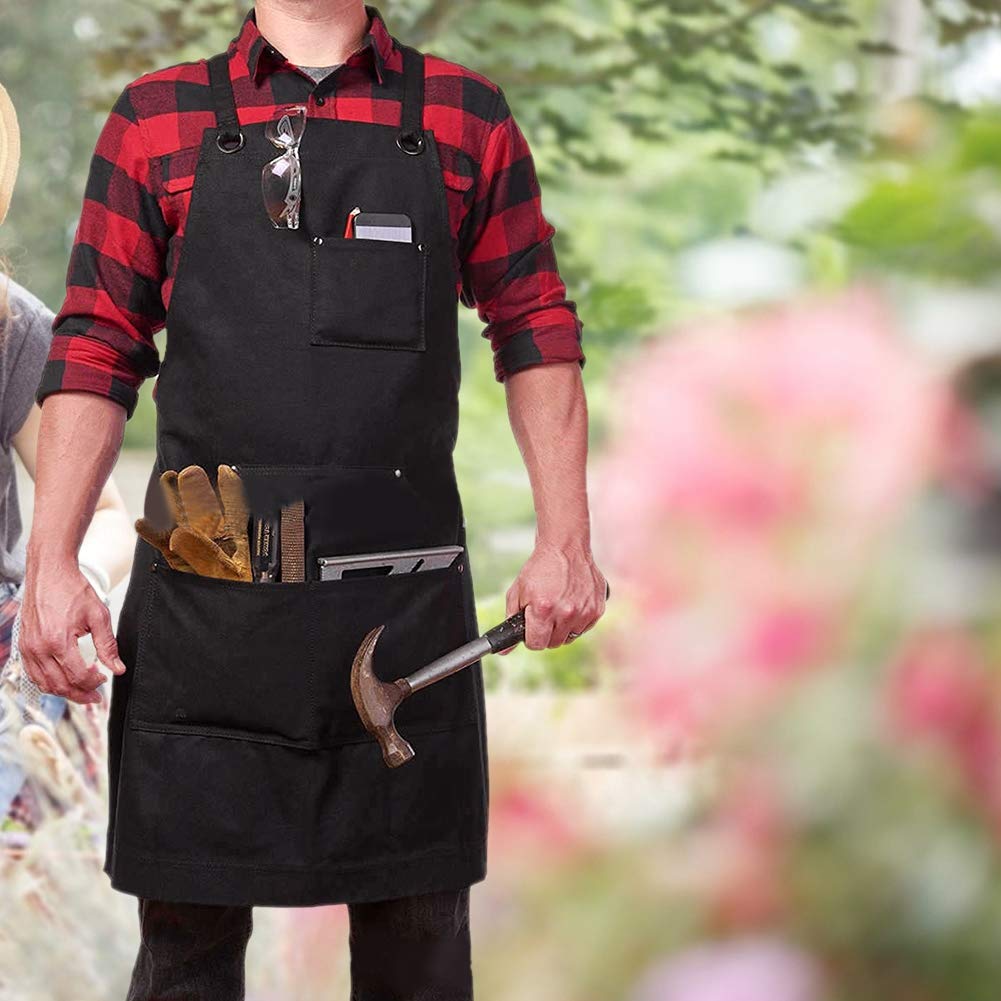 Jeffergarden Tablier de jardin, Travail de Réglable Tissu d'Oxford de Tablier Multifonctionnel de Jardinage de Poches Multiples Grand, de Stockage de Travail Résistant Avec des Poches à Outils rég