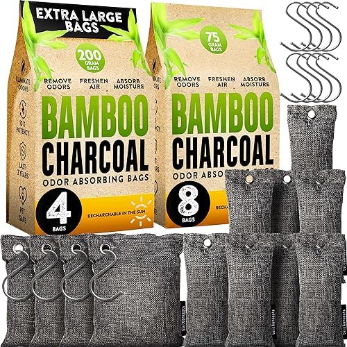 Charcoal Bags Odor Absorber (Large, 4 Pack, 200g each) and