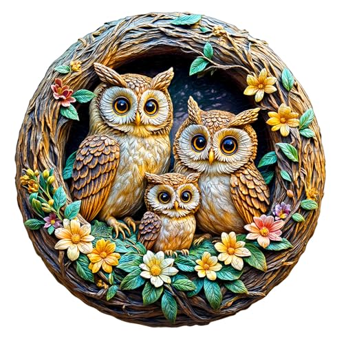 Wooden Puzzles for Adults - Owl Family Wooden Jigsaw Puzzle - Unique Shape 3D Vision Wood Puzzles Ad
