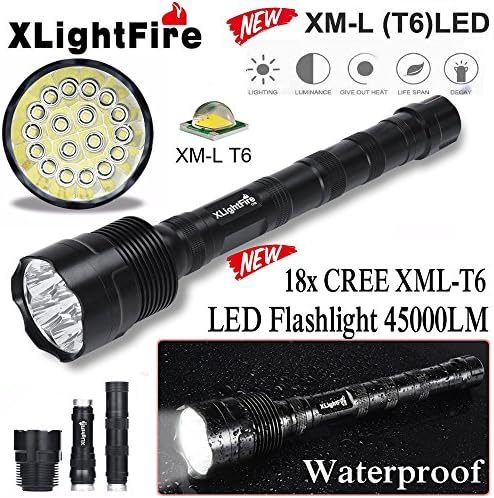 XLightFire 45000 Lumens 18x XML T6 5 Mode 18650 Super Bright LED Flashlight by Dressffe