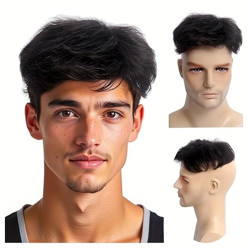 Miniatura 22 de H&Bwig Extensiones de cabello corto para hombre, extensiones de cabello marrón con pinzas para cubrir el cabello de pérdida blanca