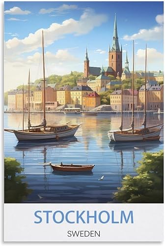 KmoNo Póster de viaje vintage de Estocolmo, Suecia, 08 x 12 pulgadas (7.9 x 11.8 in), decoración de lienzo, arte de pared, póster para sala de