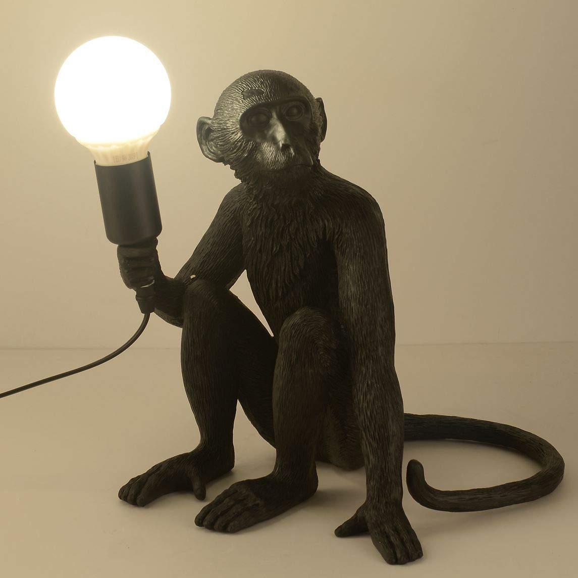 INJUICY Creative Monkey Table Light, Art Resin Desk Accent Lamp Animal Table Lamps for Children's Living Room Corridor Restaurant Store Bedroom Office Cafe Bar Bedside Decor (Black)