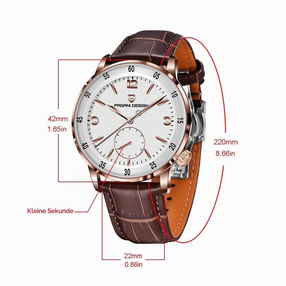 Pagani Design 1790 Herren Armbanduhr, 42mm Automatische Mechanische Uhren, 100M wasserdichte Luxus Armbanduhr für Männer,Leicht ablesbares großes Zifferblatt Leder Armband Uhr