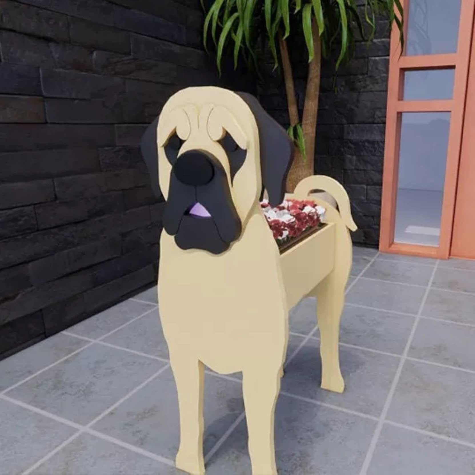HLASMSPE British Mastiff Planter Plant Pot, Flower Pot For Garden Decora, Small Pupy Gifts for Women, Dog Shape Plant Container Holder Dog Storage Box, 24 * 18cm