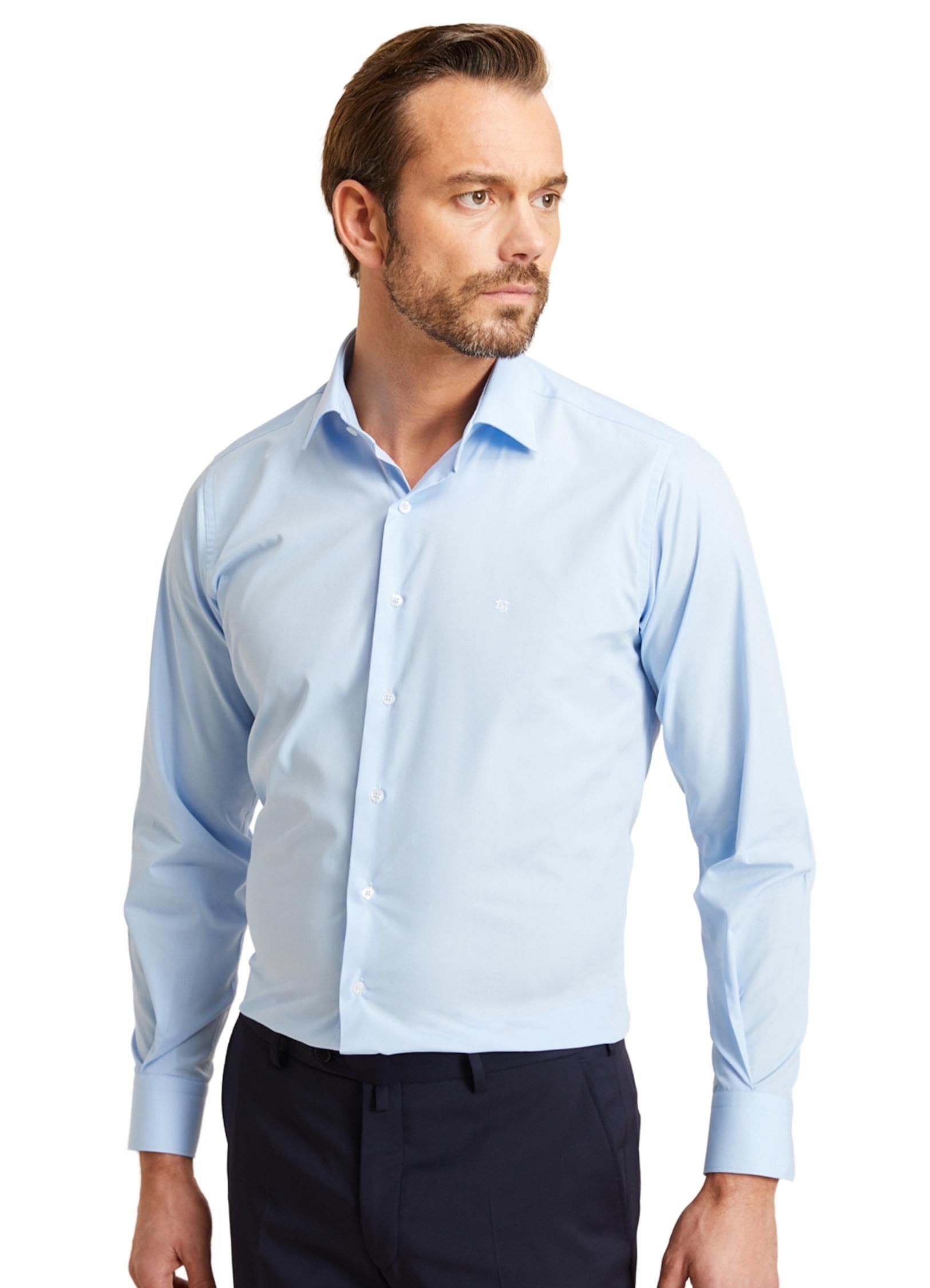 BISSE Morante Collar Classic Long Sleeve Shirt, Men's Long Sleeve Shirts, Long Sleeve Casual Shirt