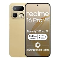 realme 16 Pro 5G Smartphone 8+256 GB,Master Gold,Pantalla AMOLED 6,78" 144Hz,MediaTek Dimensity 7300 Max,Cámara trasera 200MP OIS,frontal 50MP,Batería