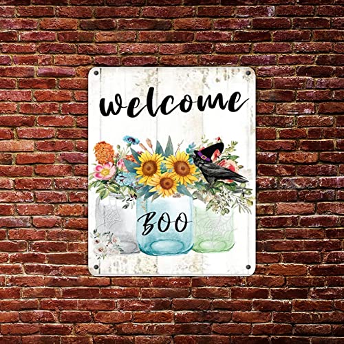 Panneau en métal Halloween Boo coupe-vent et imperméable, plaque murale décorative rétro - 4
