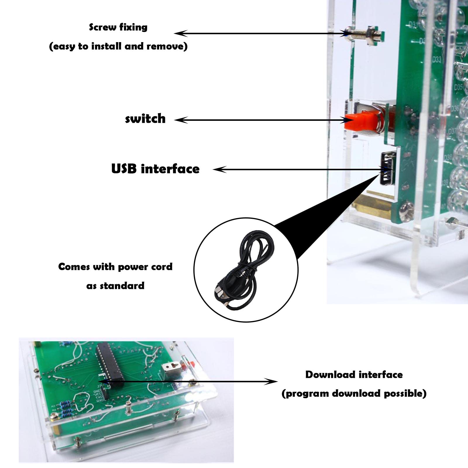 Kit de soldadura electrónica DIY en forma de estrella Proyecto LED de práctica de soldadura Conjunto de circuitos PCB con caja y cable USB para principiantes de soldadura