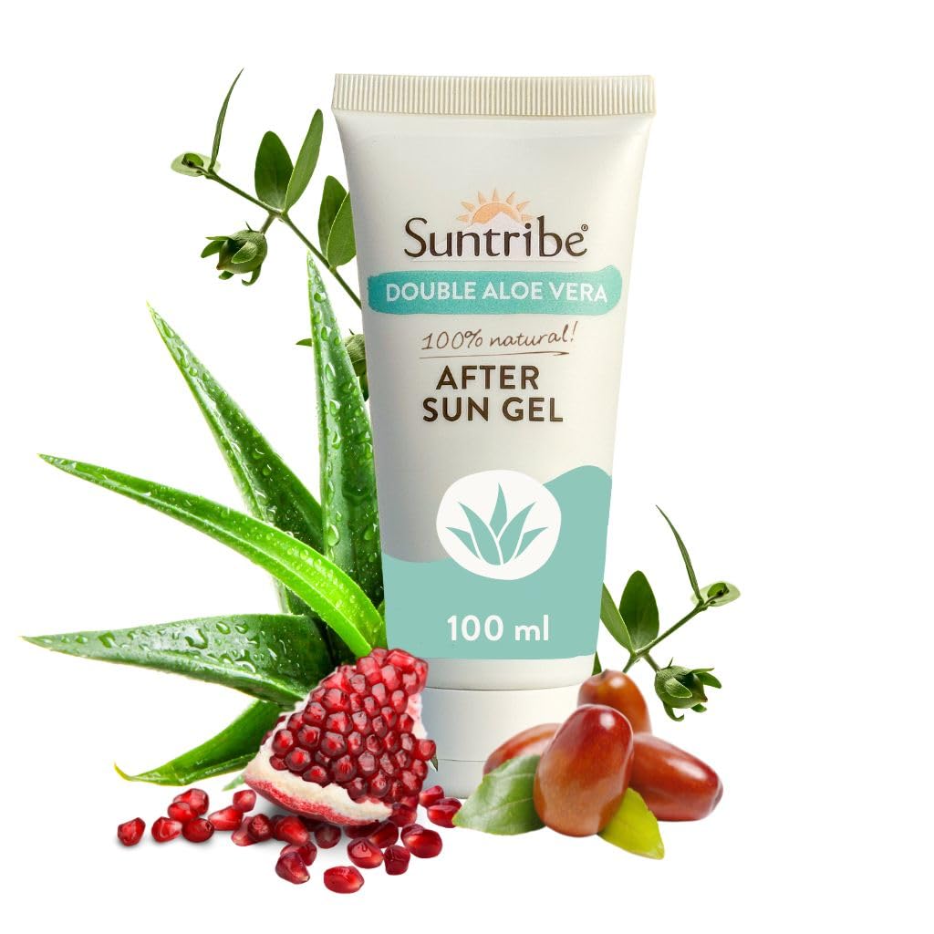 Bio Aftersun Gel doppio Aloe Vera/100 ml – 100% naturale e vegano – ialuronico idratante + estratto di melograno antiossidante – senza profumo