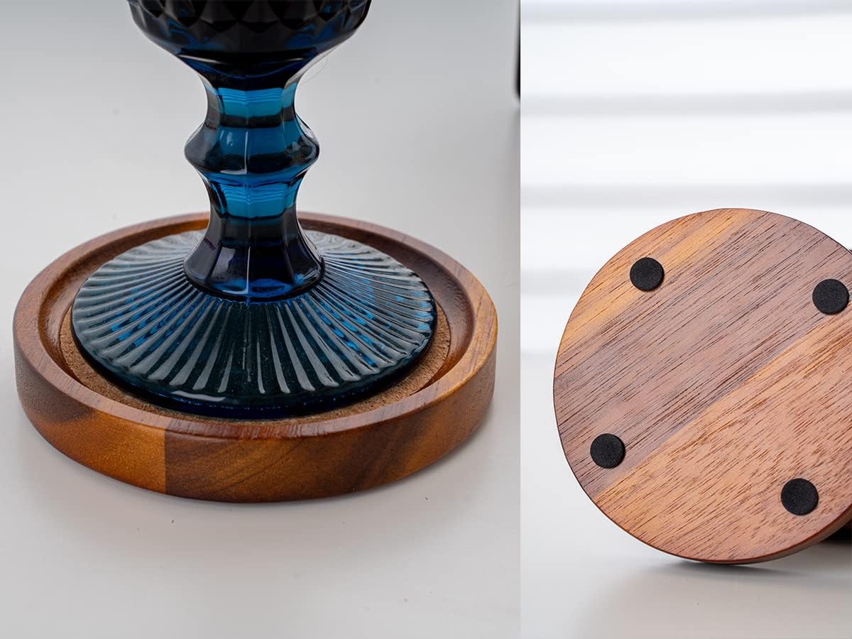 Acacia Wood Cork Coasters with Holder - Absorbent Rustic Cork Coasters for Coffee/Dining Tables & Desks - Set of 6, 4.13in Dark Brown - Image 5