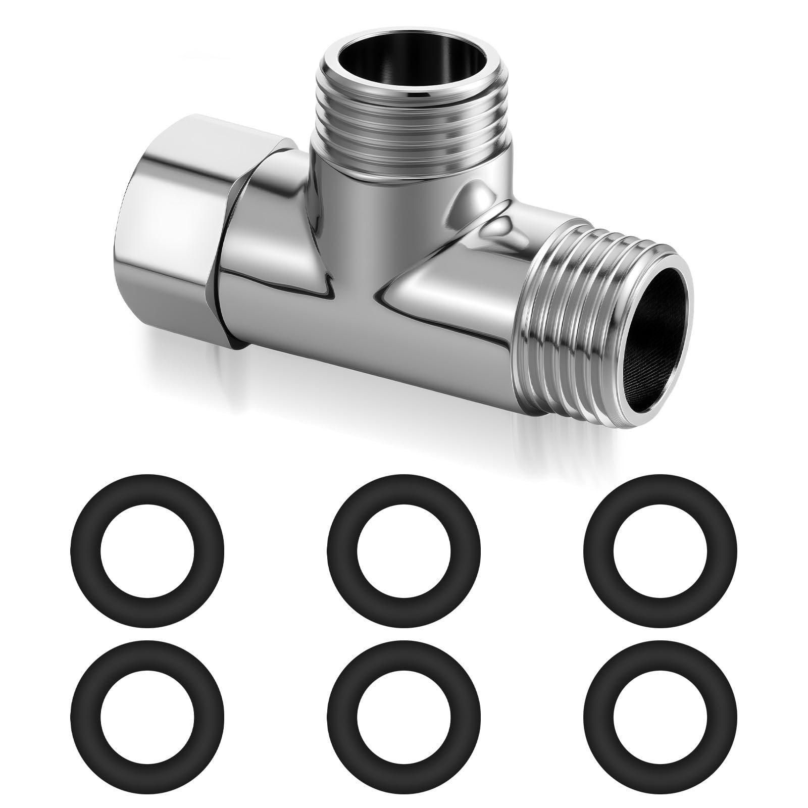 20 mm trójnik, 1/2 cala z 6 podkładkami, mosiężny trójnik, przyłącze wody, rozdzielacz, 3-drożny adapter w kształcie litery T, wąż prysznicowy, adapter do kranu wody pitnej, armatura