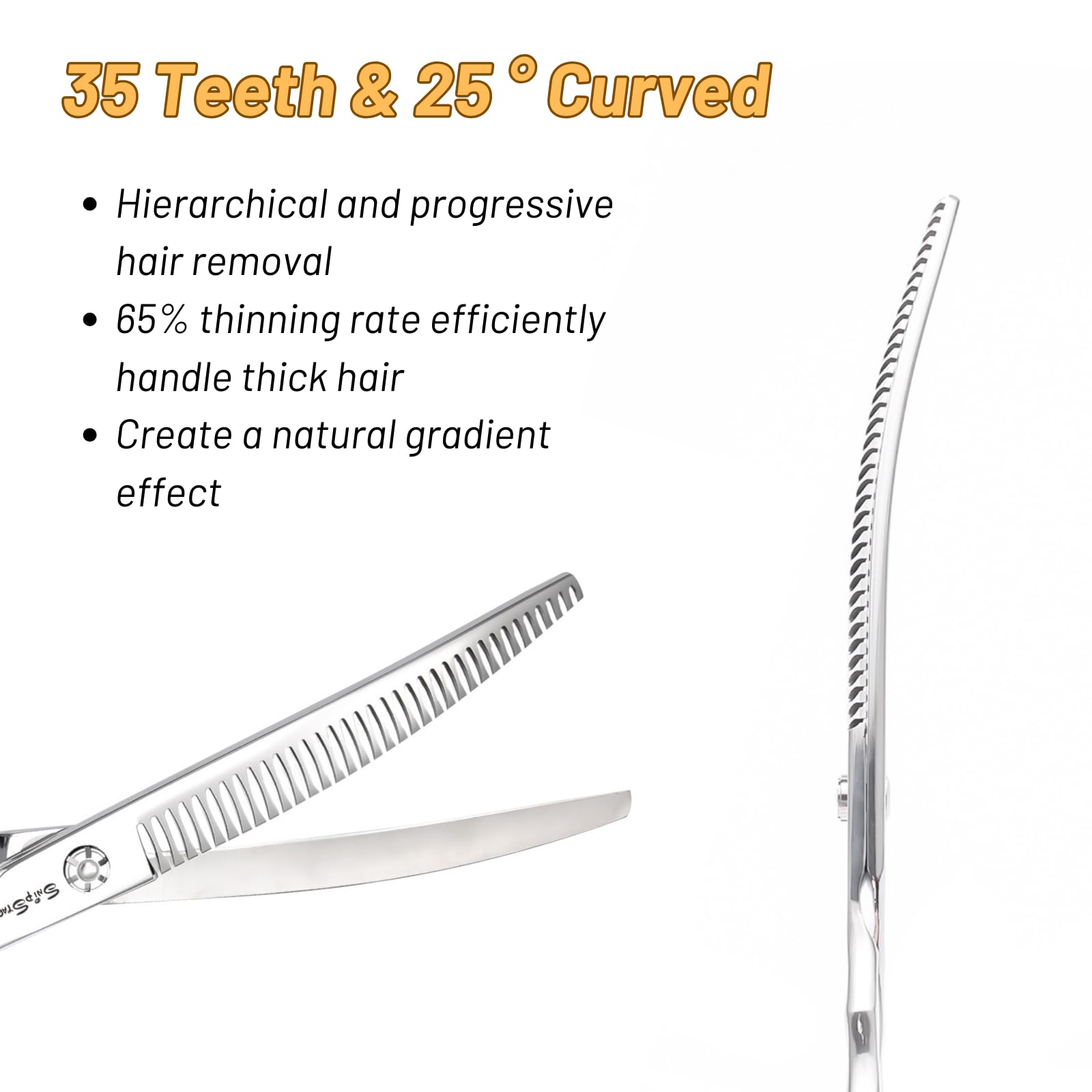 7.5 Zoll Professionelle Haustier gebogene Chunker Schere 25 Grad Biege Sliver High-End Groomers Schere 35 Zähne, Verdünnung Rate 65%