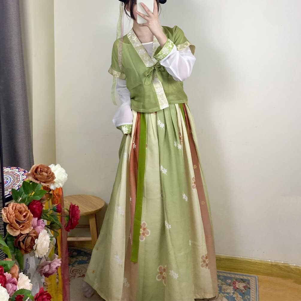 Women's Modern Hanfu Dress Round Collar Duijin Qiyao Ruqun Chinese Tang Dynasty Traditional Costume Dance Performance Wear
