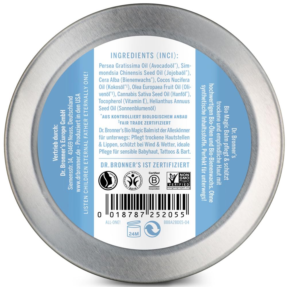 Dr. Bronner's Bio Magic Balm | Baby Mild | mit wertvollen Bio-Ölen | Spendet intensive Feuchtigkeit | Für unterwegs | Baby-Pflege | 60 g (5 x 60 g)