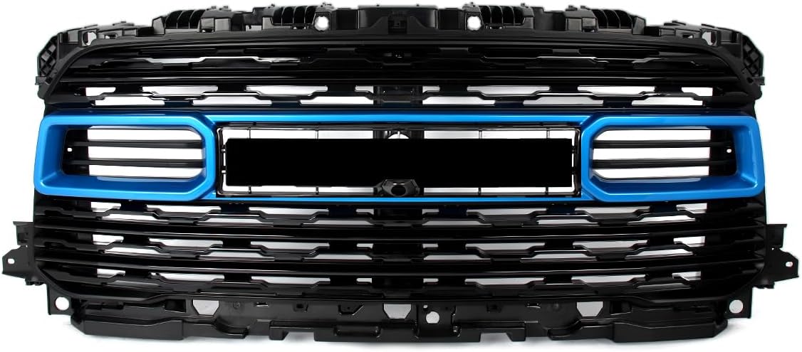 Black Grille with Hydro Blue Pearl Trim Front Grill Compatible with 2020-2024 RAM 2500 3500 4500 Horizontal Billet Style w/Camera Hole Replace for 68516019AA