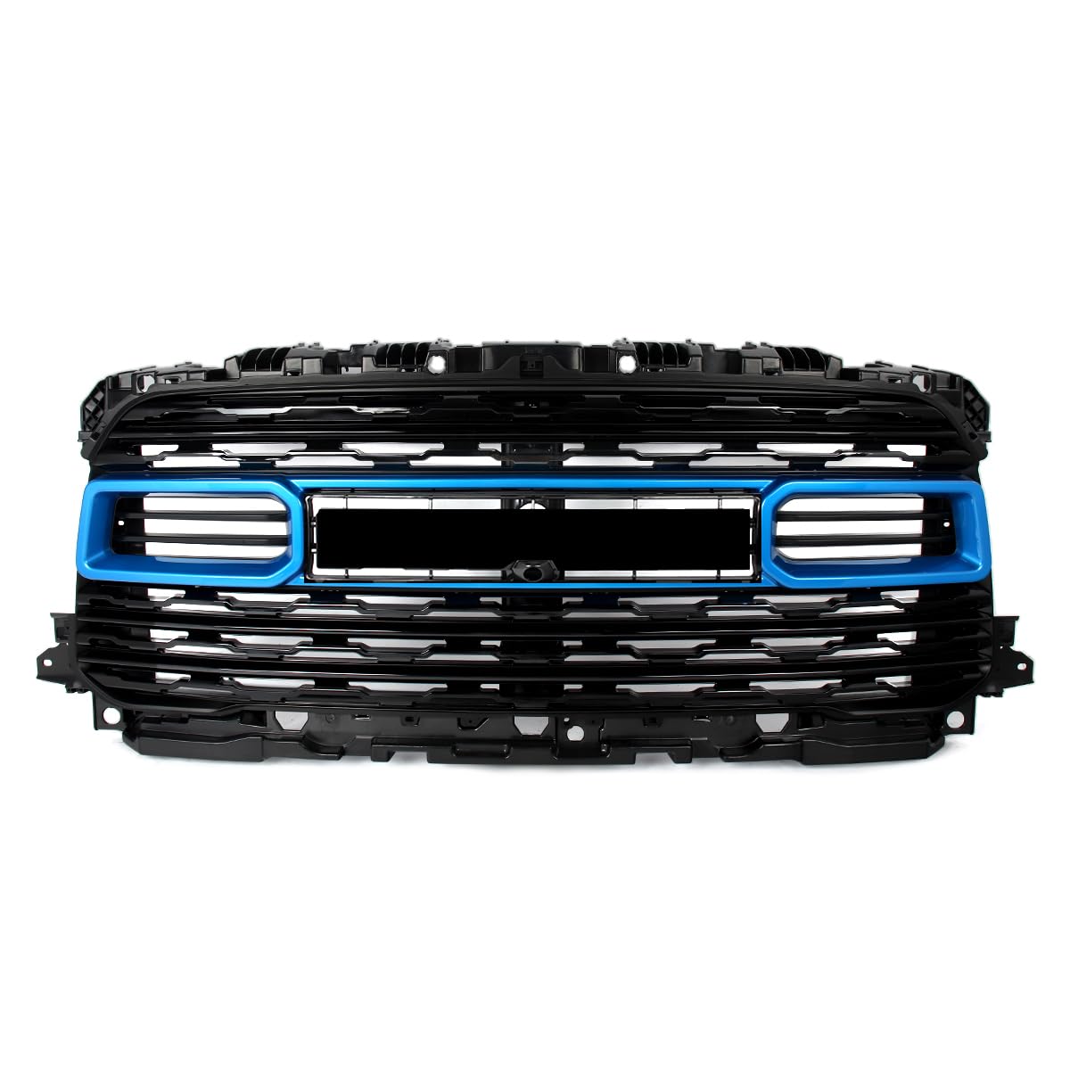 Black Grille with Hydro Blue Pearl Trim Front Grill Compatible with 2020-2024 RAM 2500 3500 4500 Horizontal Billet Style w/Camera Hole Replace for 68516019AA