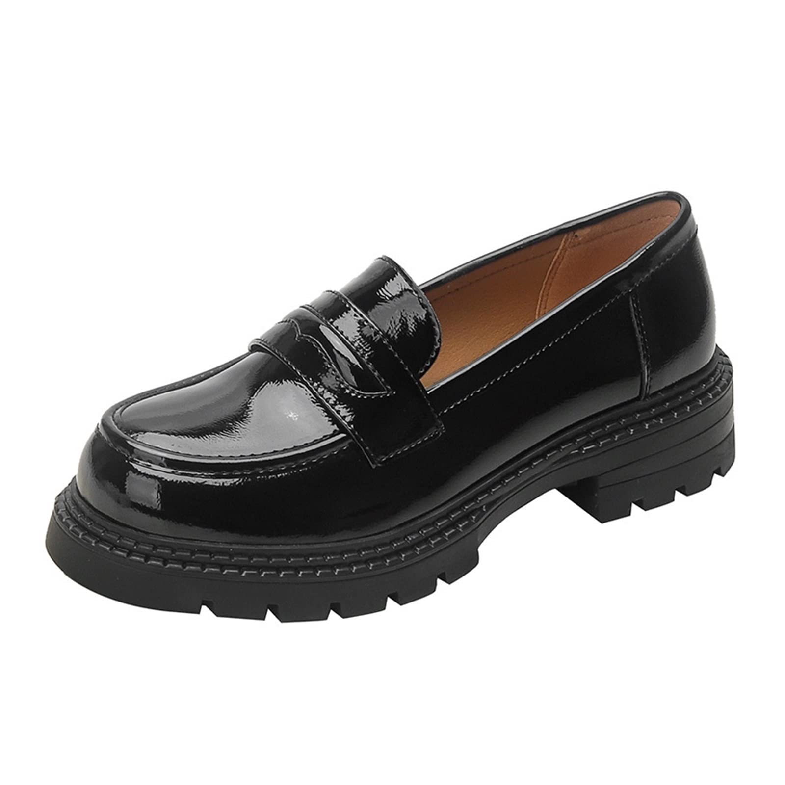 Buty damskie Damskie mokasyny Lakierowane grube obcasy Czółenka Okrągłe Toe Przyczynowy Med Heel Obuwie damskie Wiosna Jesień Czarny