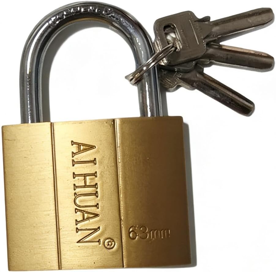 Padlock with Key, 63mm Brass Plated Steel Pad Lock, Heavy Duty Locker Lock with 3 Keys for Drawer,Gym Locker, Luggage, Suitcase, Door