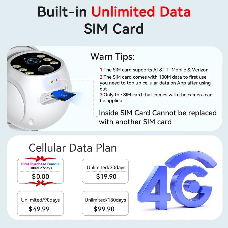 Miniatura 2 de Cámara de seguridad celular 4G LTE, sin cámara de seguridad WiFi para exteriores inalámbrica alimentada por energía solar, tarjeta SIM incorporada,