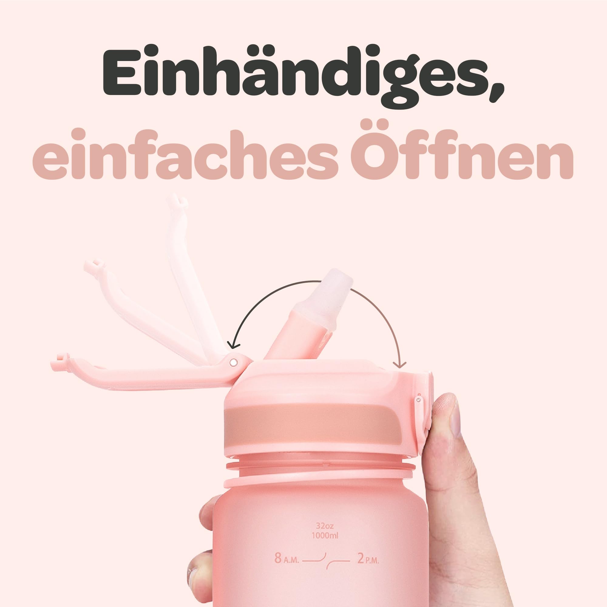 Hydracy Trinkflasche mit Strohhalm und Zeitmarkierung - 1L Wasserflasche - BPA-freie Trinkflasche - Auslaufsichere Sportflasche - Kondensationsfrei für Sport und Outdoor