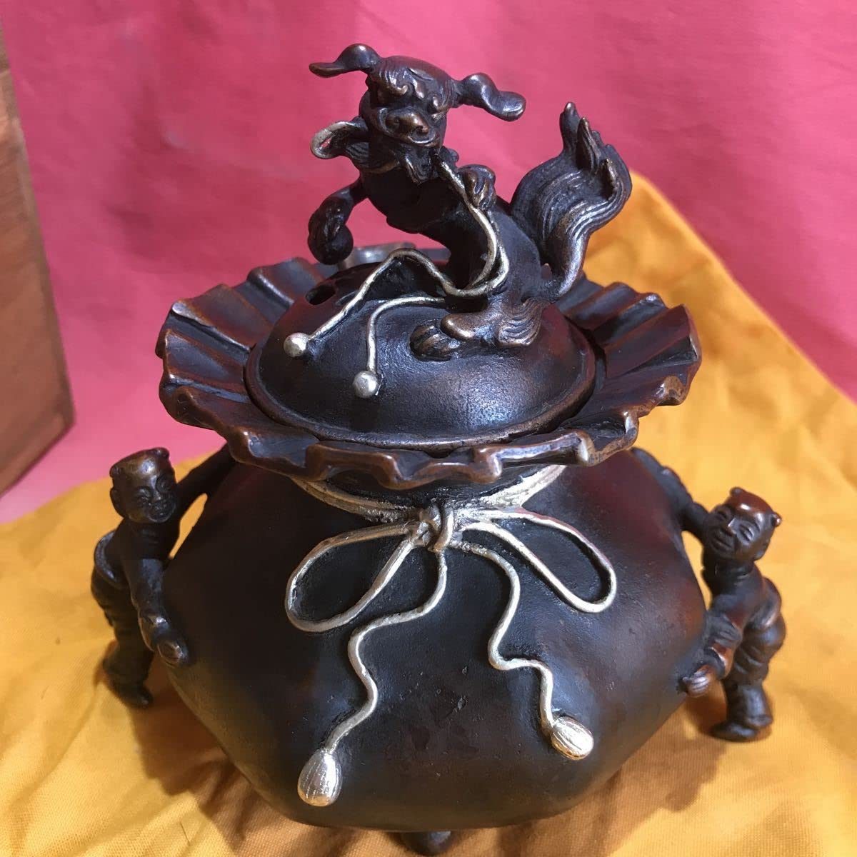 茶道具青銅製獅子香炉共箱