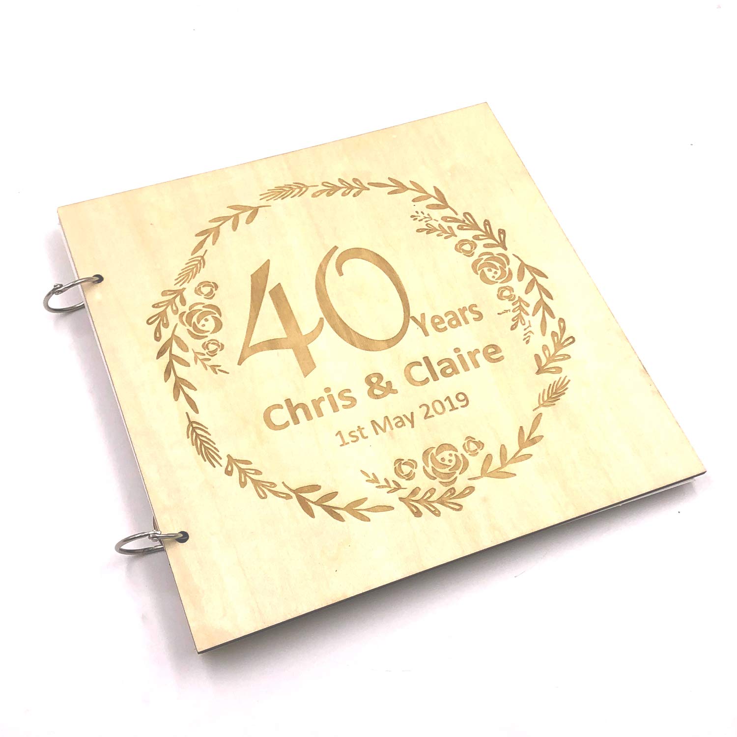Ukgiftstoreonline Light Brown Personalised Large Wooden 40Th Anniversary Scrapbook Photo Album Keepsake