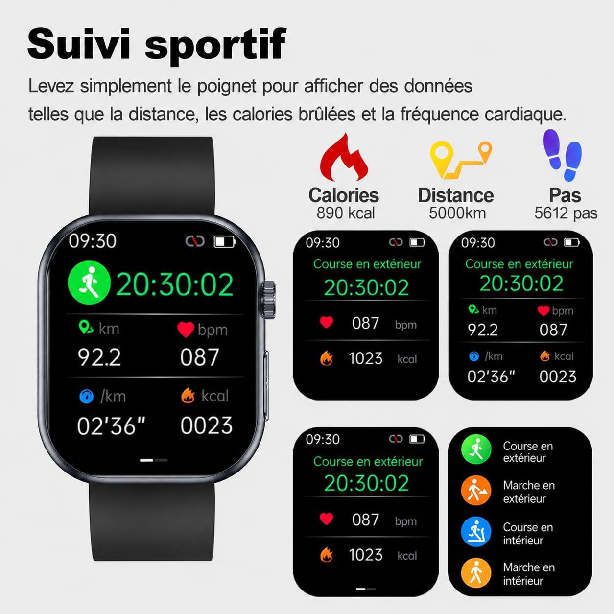 Montre connectée pour homme et femme avec ECG/HRV/IMC, montre de santé AMOLED de 1,95" avec fonction téléphone, appel d'urgence, étanche IP68, compatible Android et iOS, noir
