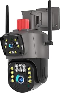 Câmera de segurança externa com lente dupla, câmera de segurança externa 1080P com visão noturna colorida, câmera de vigilância doméstica com fio 2MP WiFi com holofote 2 vias conversa rastreamento