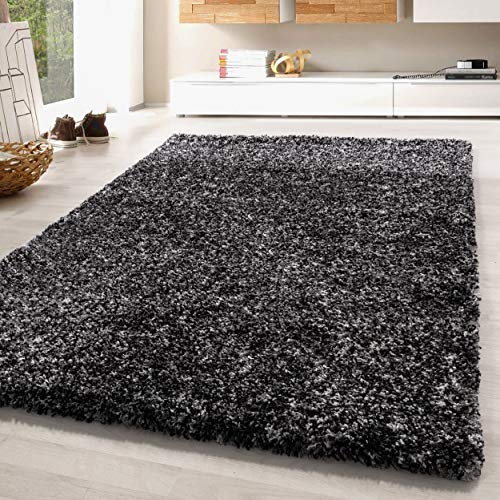 SIMPEX Teppich Wohnzimmer 120 x 170 cm Hochflor Anthrazit Moderne Einfarbig Meliert Design - Schlafzimmer Pflegeleicht Extra Weich Flauschig - Carpet Living Room Deko SIMPEX Teppich Wohnzimmer 120 x 170 cm Hochflor Anthrazit Moderne Einfarbig Meliert Design - Schlafzimmer Pflegeleicht Extra Weich Flauschig - Carpet Living Room Deko