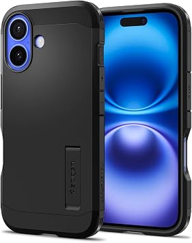 Spigen iPhone 16 ile Uyumlu K l f Tough Armor Stand  zellikli  ift Katmanl  Z rh Koruma Siyah Kapak - ACS08386 Spigen TR Garantili