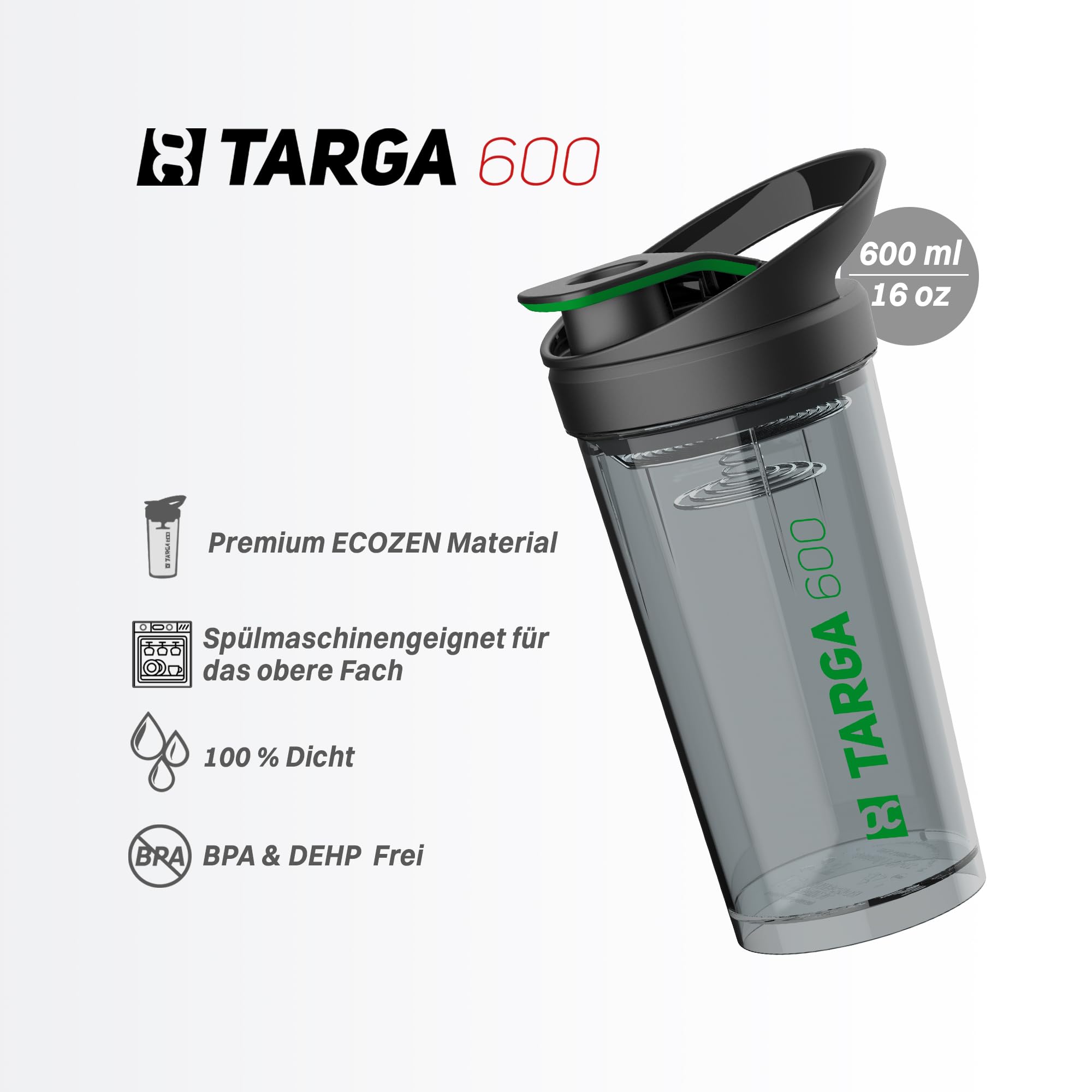 ROCKITZ Protein Shaker 500ml mit einzigartigem Konzept - dicht + leichte Reinigung + Protein Mischfeder = perfekt cremige Shakes ohne Klumpen – Premium Fitness Shaker Proteinshake - 4