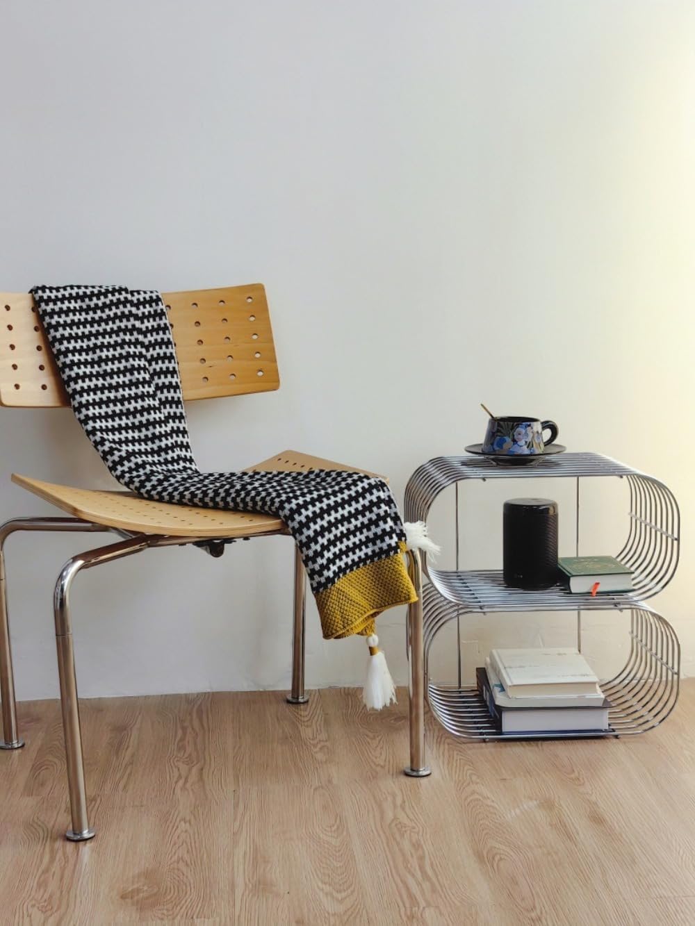 WOLKKAM多目的中空コーヒーテーブル、ステンレススチールサイドクリエイティブフローティングウォールディスプレイ、リビングルーム、