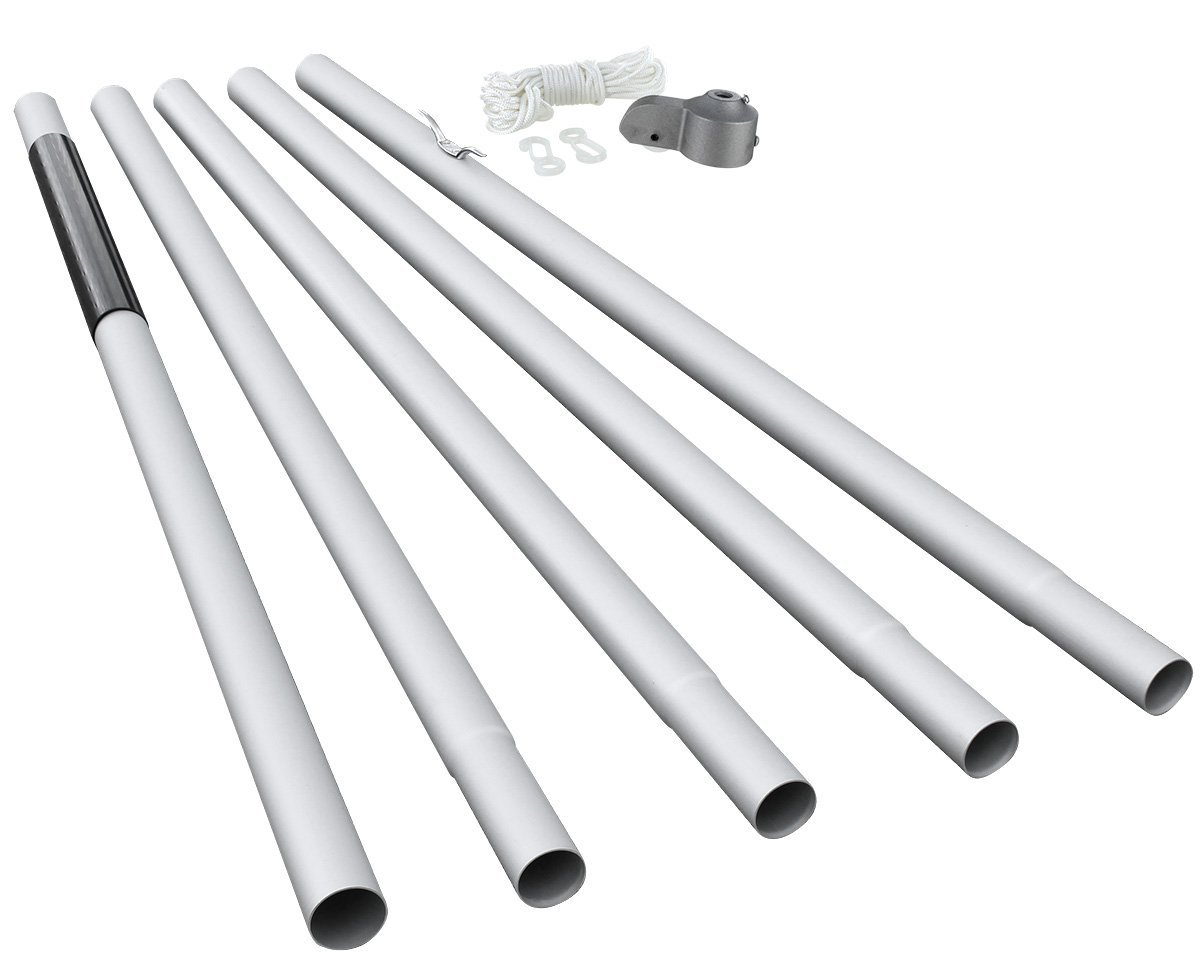 US Flag Store Heavy Duty 20ft Residential Flagpole | Made in the USA | Aluminum Finish | Complete Kit with Gold Ball Topper, Nylon Rope, and Ground Sleeve