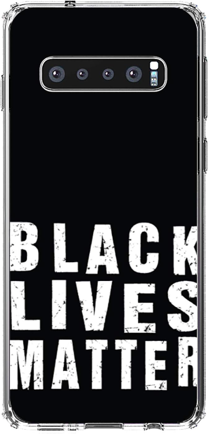 DistinctInk Clear Shockproof Hybrid Case for Samsung Galaxy S10 (6.1" Screen) - TPU Bumper, Acrylic Back, Tempered Glass Screen Protector - I Can't Breath in Black Text - Black Lives Matter