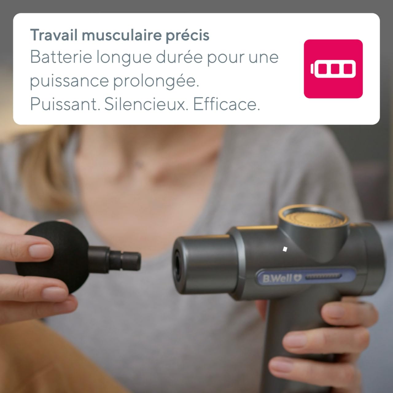 B.Well Swiss MED-450 Nouvelle Génération – Pistolet de Massage Musculaire à Percussion, Massage Profond, 33 Vitesses, 4 Embouts, Récupération Sportive, Batterie 2 500 mAh