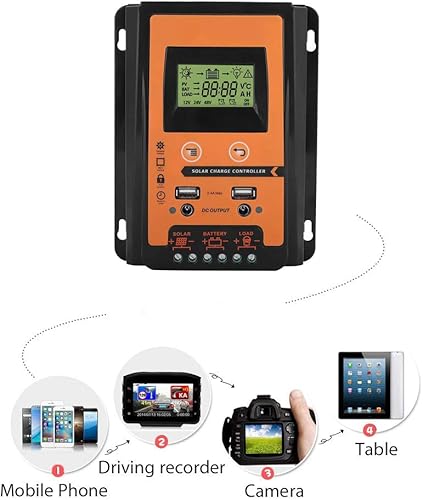 Miniatura 5 de Fydun MPPT - Regulador solar de 12 V24 V, panel solar, regulador de batería, doble USB, pantalla LCD, regulador de corriente, 30A, 50A, 70A, negro +