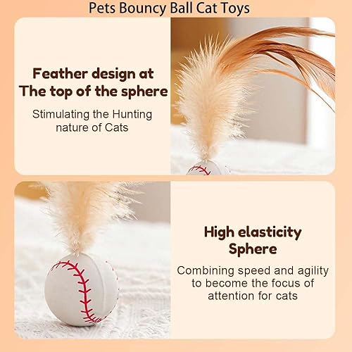 Miniatura 7 de Juego de juguetes interactivos de bolas de plumas para gatos 2025, juguetes elásticos para gatos con cola de plumas, bolas rodantes de silicona para